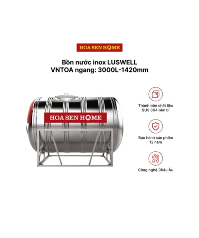 Bộ bồn nước INOX LUSWELL VNTOA ngang: 3000L-1420mm
